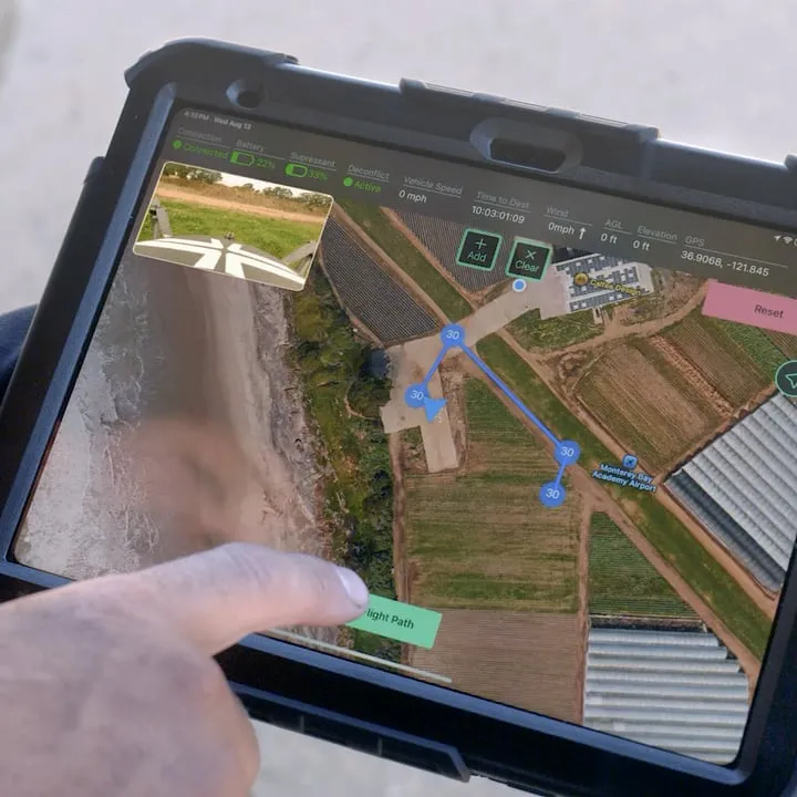 iPad app screenshots and vehicle takeoff