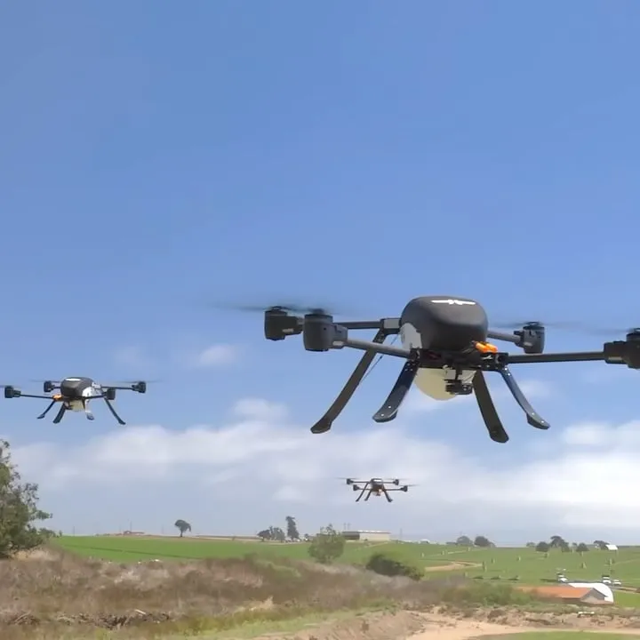 Three large aerial vehicles in a swarm